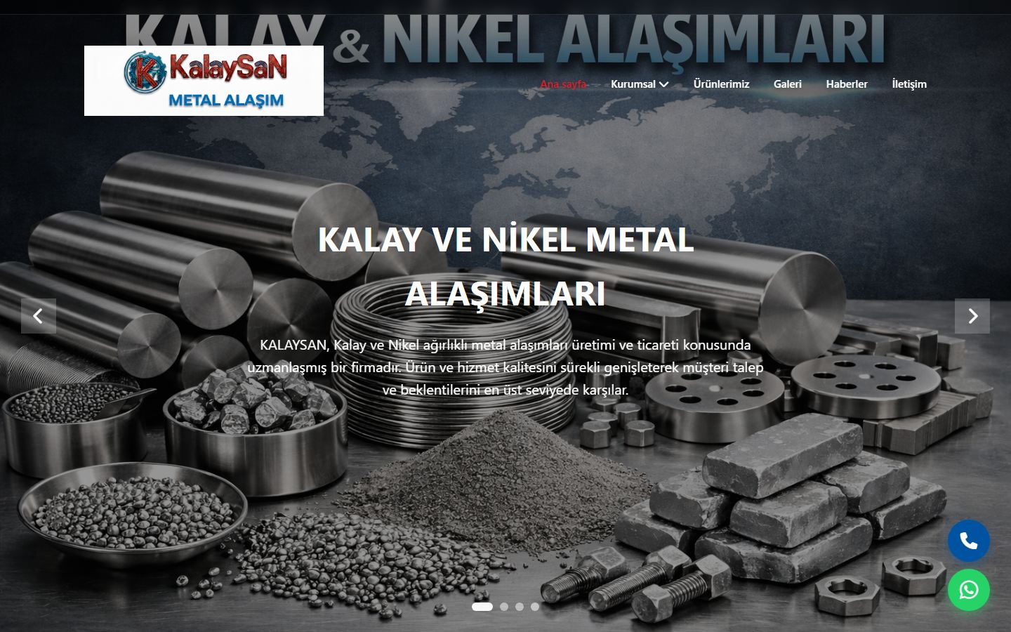 Kalaysan Metal Alaşım web sitesinden ekran görüntüsü