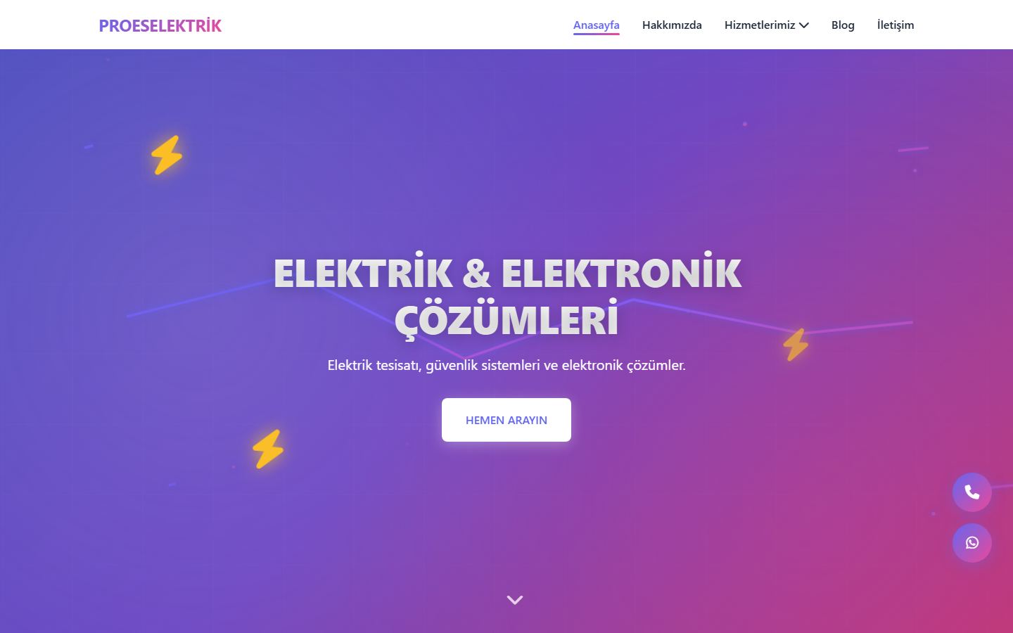 Proes Elektrik web sitesinden ekran görüntüsü